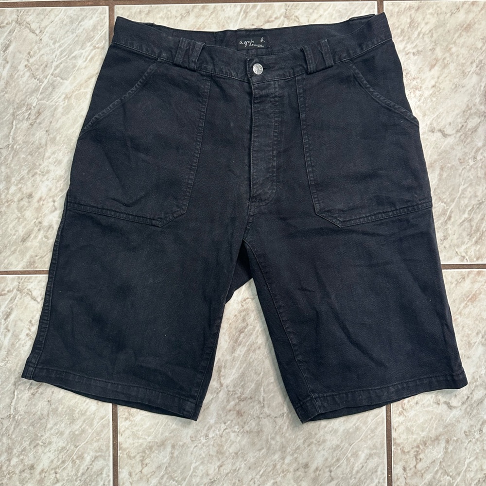 SOLD Agnes B Homme Paris Black Denim Shorts Button-Fly 32x11